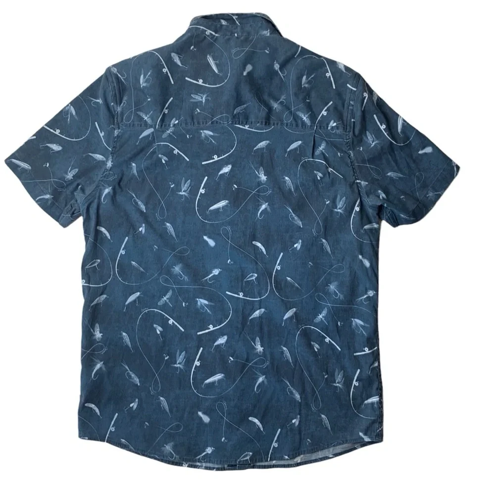 COLEMAN Men's Blue Fly Fishing‎ Outdoor Camping Hiking Short Sleeve Shirt sz L